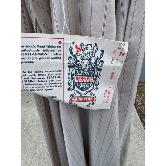 Vintage State O Maine Striped Robe One Size Cotton Blend Beige Red Blue - Picture 8 of 8